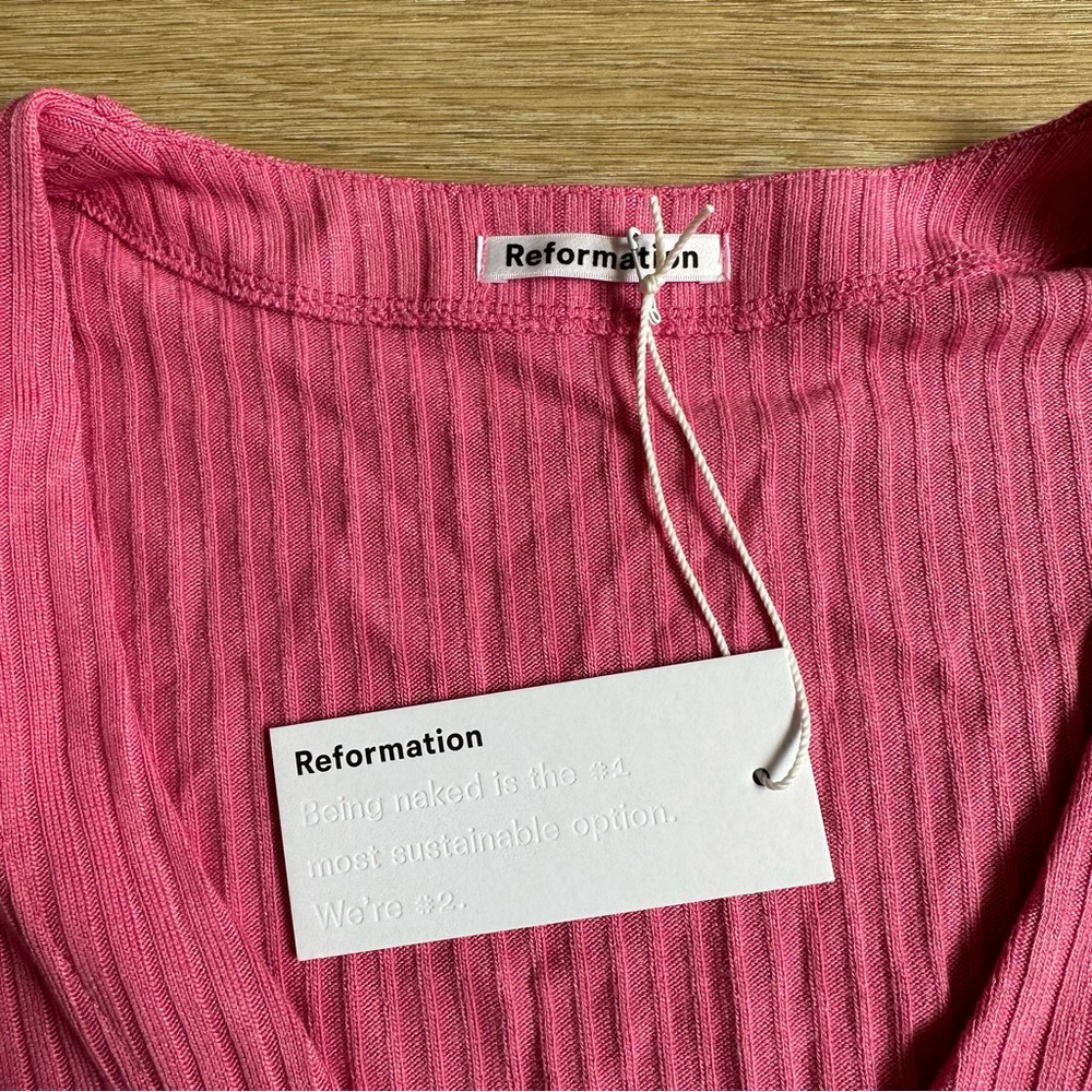 Reformation Pink Ribbed Hook-Front Long Sleeve Top - Picture 4 of 7